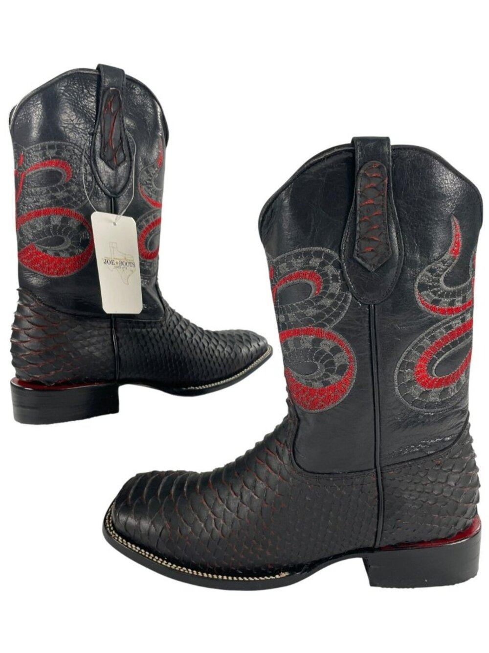 Joe Boots Viper Boots Imitation Python Leather Black/Red Lava Men's Size 10 NEW